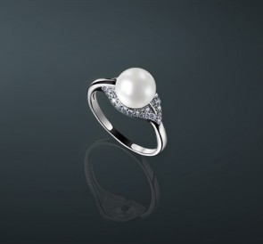 Серебряное кольцо с жемчугом к-560498: белый пресноводный жемчуг, серебро 925°