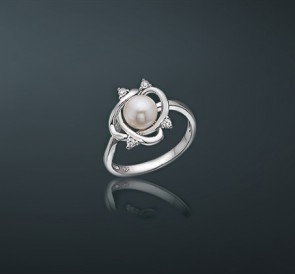 Серебряное кольцо с жемчугом к-630551: белый пресноводный жемчуг, серебро 925°