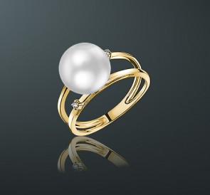 Кольцо с жемчугом бриллианты кп-29жб: белый морской жемчуг, золото 585°