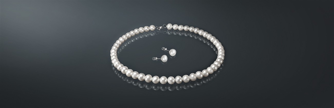 Гарнитур из пресноводного жемчуга: ожерелье (б085-с), серьги-пуссеты (бк850бс), серебро 925˚. б085-бк850-40