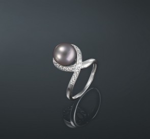 Серебряное кольцо с жемчугом к-130835-с: металлик пресноводный жемчуг, серебро 925°
