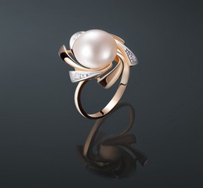 Серебряное кольцо с жемчугом к-211263-з: белый пресноводный жемчуг, серебро 925°