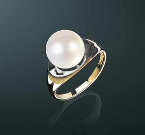 Золотое кольцо с жемчугом без вставок к-140864: белый пресноводный жемчуг, золото 585°