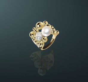 Кольцо с жемчугом к-9012538з: белый пресноводный жемчуг, серебро 925°