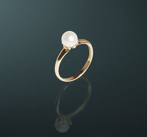 Золотое кольцо с жемчугом AKOYA к-140628: белый морской жемчуг, золото 585°