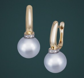 Серьги с жемчугом бриллианты с-210659жб: белый морской жемчуг, золото 585°