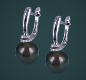 Серьги с жемчугом бриллианты с-210658бч: чёрный морской жемчуг, золото 585°