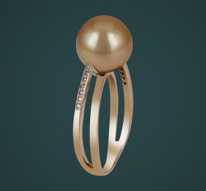 Кольцо с жемчугом бриллианты к-110666жз: золотистый морской жемчуг, золото 585°