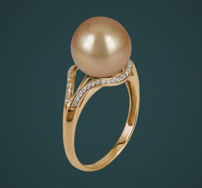 Кольцо с жемчугом бриллианты к-110663жз: золотистый морской жемчуг, золото 585°