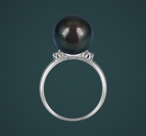 Кольцо с жемчугом к-110654бч: чёрный морской жемчуг, золото 585°