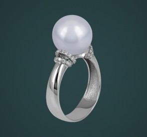 Кольцо с жемчугом бриллианты к-110658бб: белый морской жемчуг, золото 585°