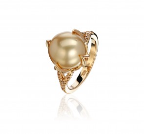 Кольцо с жемчугом 0102.0016: золотистый морской жемчуг, золото 585°